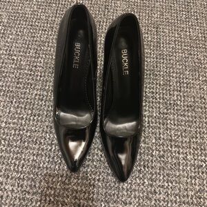 Buckle Black Patent Pointed-Toe Pumps